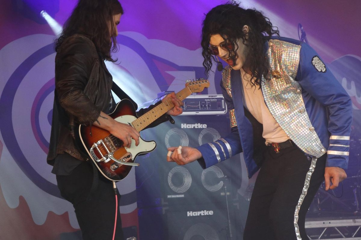 On stage with the band